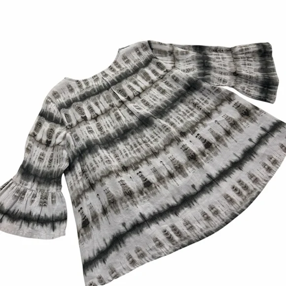 Bryn Walker Fran Gray Linen Bell Sleeve Tie Dye Tunic Top Blouse Size Large - Picture 8 of 12